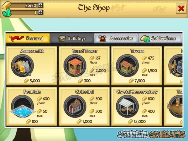 Buildings are purchased in the Shop