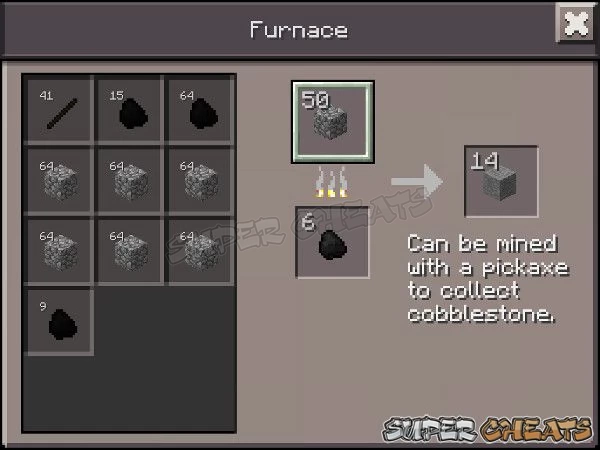 The Furnace turns Cobblestone into Stone Blocks for building with