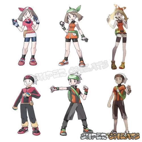 Brendan and May's design over the years. Leftmost: Ruby/Sapphire, Middle: Emerald, Right: Alpha Sapphire / Omega Ruby